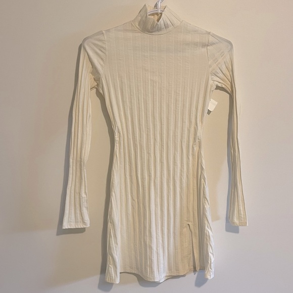 Reformation Dresses & Skirts - Reformation | Mock Neck Ribbed Cream Long Sleeve Dress NWOT